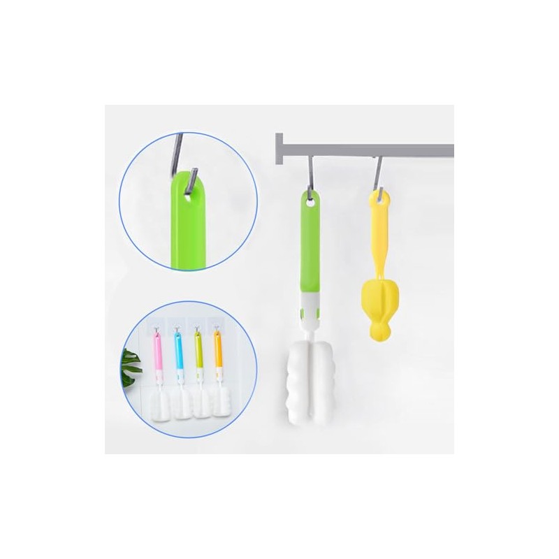 4 cepillos para biberones + 4 cepillos para tetinas, esponja,