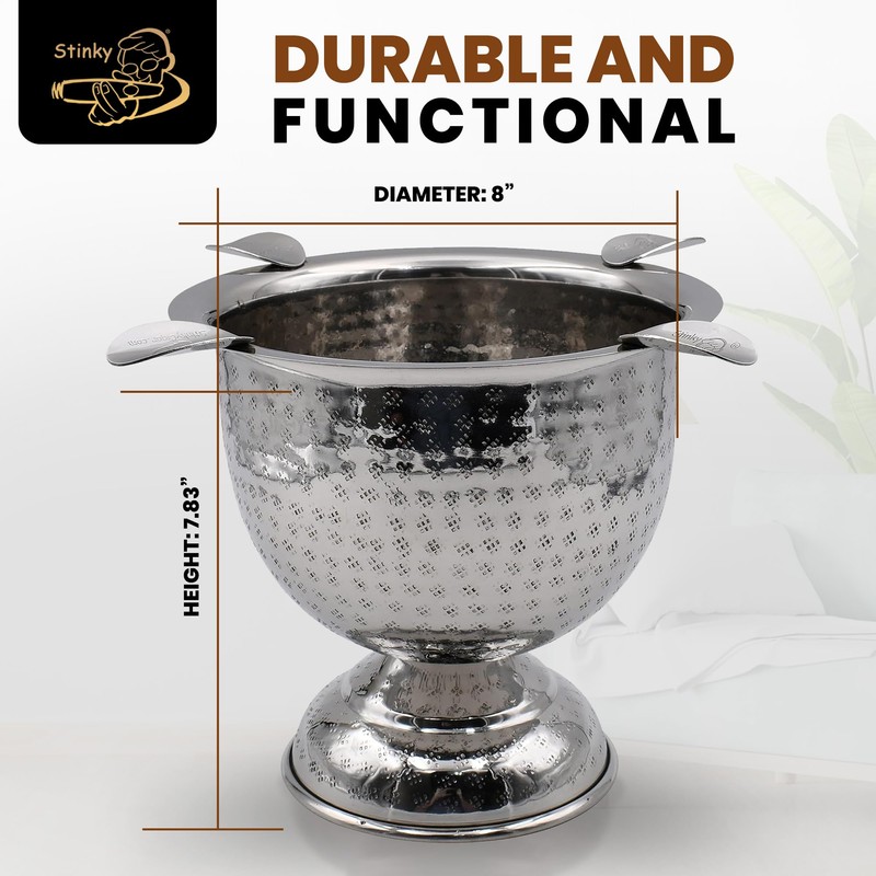 Stinky Cigar Tall Cigar Ashtray with 4 Stirrups | Hammered