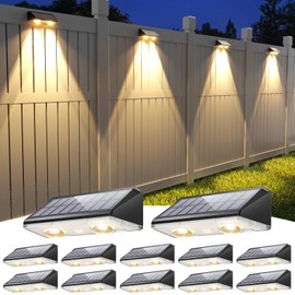 APONUO Solar Fence Lights Outdoor Waterproof, Fence Lights Solar Powered, 9 RGB Color Modes&Warm White&Cool White, Fence Solar Light Outdoor for Backyard, Patio, Wall, Yard,Deck（Black, 12 Pack）