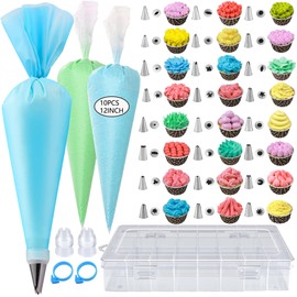 GZMAISULEE 40PCS Piping Bags and Tips Set 12 Inch Pastry Bags Cakes Decorating Kit Supplies, 10 Icing Bags Disposable with 1 Reusable Piping Bags, 24 Frosting Tips, 2 Couplers, 1 Storage Box
