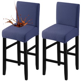 Fuloon Waterproof Bar Stool Covers 2 PCS, Stretch Pub Tall Chair Slipcover with Backs Counter Chair Cover Barstool Slipcovers Removable Washable (Navy Blue, 2 PCS)