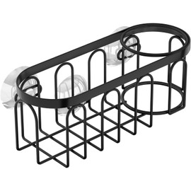 Yazoni 2-in-1 Sponge Holder for Kitchen Sink, Suction Cup Sponge Rack Kitchen Sink Caddy, No Drill Rustproof Kitchen Sink Organizer for Place Dishwashing Brush Soap and Sponge (Black)