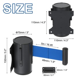 sourcing map Fixed Wall Mount Retractable Belt Barrier, 16.4 ft Fixed Crowd Control Retractable Belts for Queue Retail Store Stadium Blue Belt with Black ABS Case