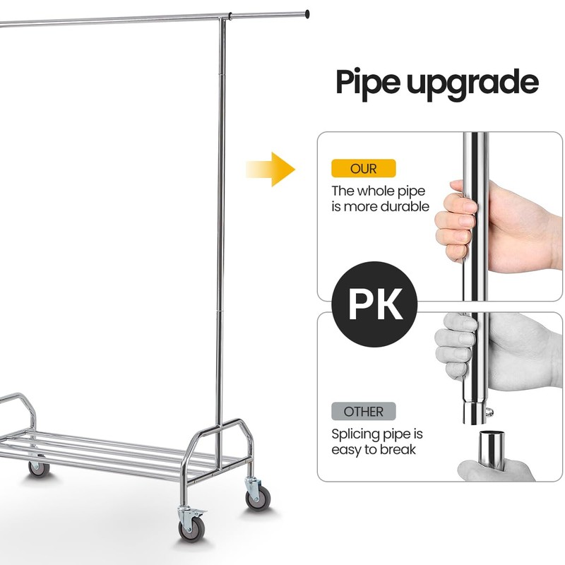 LiaMeE Heavy Duty Clothing Racks for Hanging Clothes, Adjustable Rolling