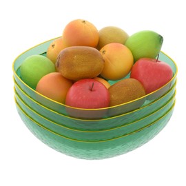 Minekkyes 4-Pack Plastic Decorative Fruit Bowl, Modern Serving Bowl for Table Countertop, Living Room (Green)