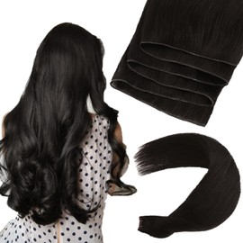 ABH AMAZINGBEAUTY HAIR Real Hair Genius Weft Extensions, Real Hair, Sew-in Weft Hair Wefts, Real Hair Wefts for Sewing, Virgin Hair, 50 g, #1B Natural Black, 50 cm