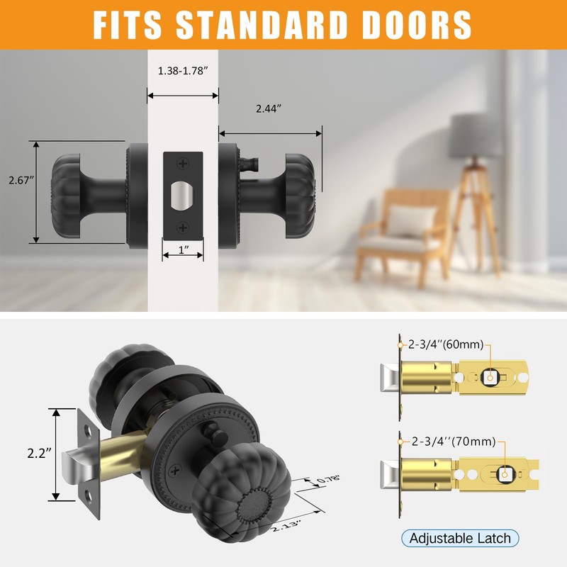 Amerdeco 2 Pack Privacy Matte Black Door Knobs,Black Door Knobs