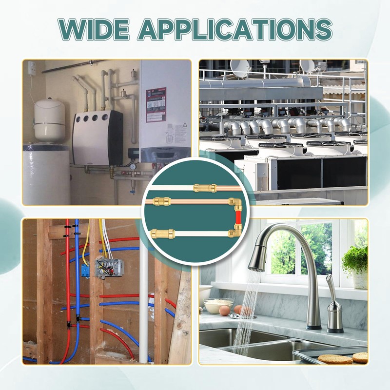 5-Pack Niikappu Pushfit Tee, 1/2"x1/2"x1/2" PEX Brass Push-fit Tee, Push