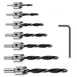 Werkzeug Countersink Drill Bits Set- 7Pcs Counter Sink Bit for Wood High Speed Steel, Woodworking Carpentry Reamer With 1 Free Hex Key Wrench