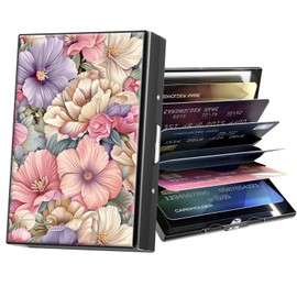 ACWDMKH Metal Wallet,Credit Card Holder for Women Men,RFID Blocking Card Holder Wallet Mini Slim Aluminum Wallet ID Case Hard Card Case Business Card Holder Case,Pink Floral Flower