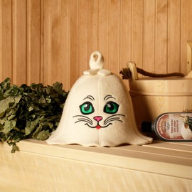 SAUNA GURU Sauna Kitten Eyes Hat, 100% Organic Wool Felt Sauna Cap, Banya Hat Sauna Hair Protector, Sauna Accessories Embroidered Hat, Russian Sauna Hat, Sauna Accessory, Sauna Gifts for Men and Women