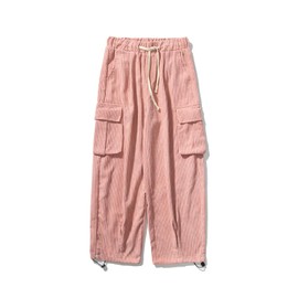 Mens Corduroy Straight Pant Elastic Waist Drawstring Vintage Sweatpants, D507Pink, XX-Large