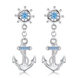 Anchor Stud Earrings 925 Sterling Silver Nautical Earrings Sparkling Anchor Stud Earring Jewellery for Women Navigator
