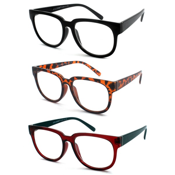 EYE ZOOM 3 Pairs Ladies Popular Style Plastic Frame Reading Glasses for Women, Multi-color, +2.00