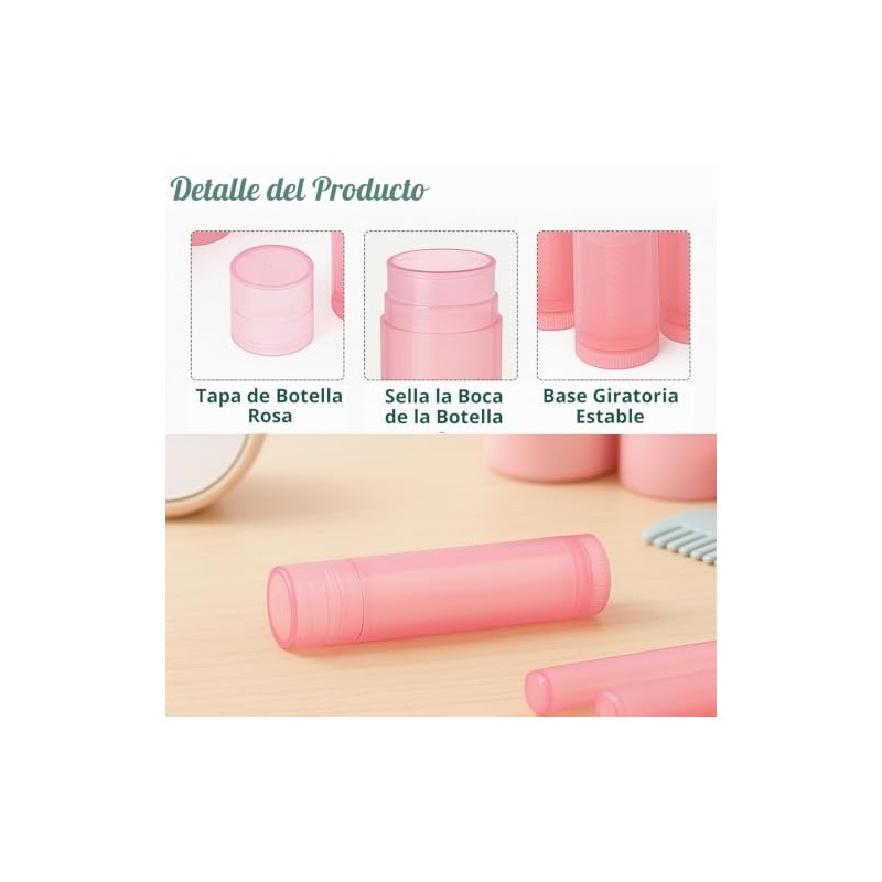 50 tubos de bálsamo labial vacíos de plástico rosa recargables