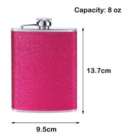 Hezhou Women's Hip Flask Small with Glitter - Mini Portable Stainless Steel Hip Flask with Funnel for Hiking, Climbing, Camping - 235 ml (8 oz) (Rose)