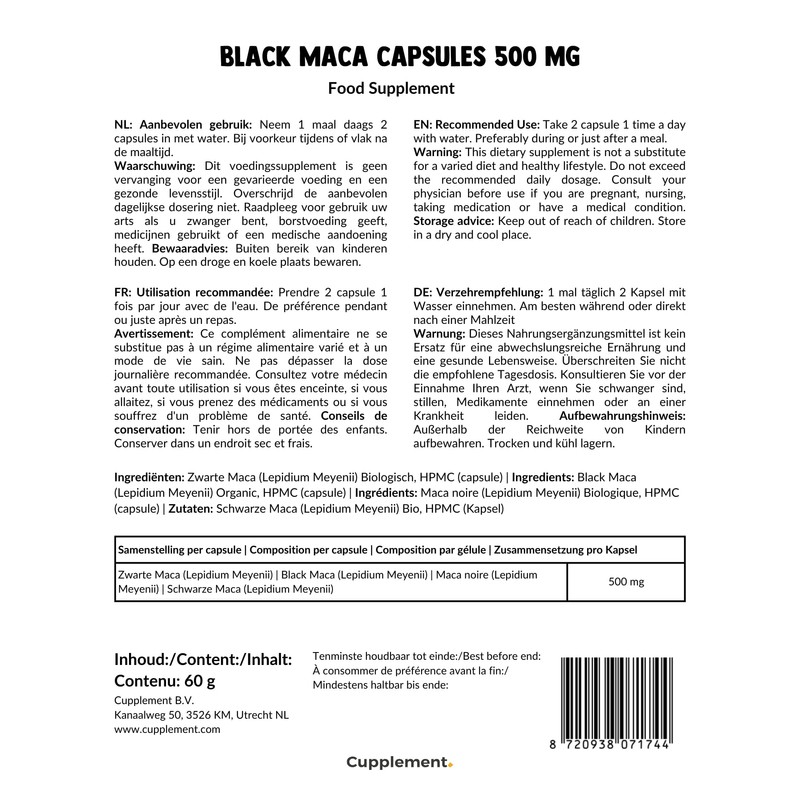 Cupplement - 4 Beutel Black Maca - Kostenlose Pillendose -