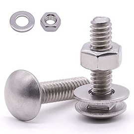 1/4-20 x 3/4" Stainless Steel Carriage Bolts with Hex Nuts and Flat Washers 304 Stainless Steel 18-8 Square Neck Bolts and Nuts Assortment, Full Thread, Coarse Thread, 10 Sets