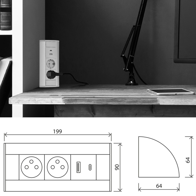Aluminium Power Strip 2-Way I USB-A USB-C I Grey