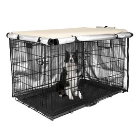 Dog Crate Cover 42 inch - Double Door, Dog Kennel Indoor, Waterproof Dog Kennel Cover with Air Vent Window, for Indoor/Outdoor Most Wire Dog Crate(Beige)