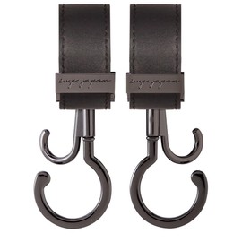 e.x.p.japon bgh09bk PP Buggy Hook, BK-Synthetic Leather, Black, 360 Degree Rotation, Double Hook, Stroller Luggage Hook, Load Capacity: Approx. 132.3 lbs (60 kg), Stroller Hooks, Pack of 2