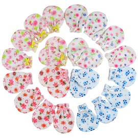 ToBeInStyle's 12-Pack Newborn Baby Comfy Cotton Mitten Gloves - White Flower - OS