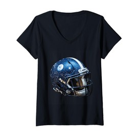 Womens Cosmic Football Helmet With Stars V-Neck T-Shirt
