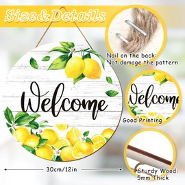Whaline Lemon Welcome Door Sign Summer Lemon Wooden Hanging Sign Farmhouse Rustic Door Hanger Lemons Wall Decor for Summer Gift Home Office Shop Window Farmhouse Decor