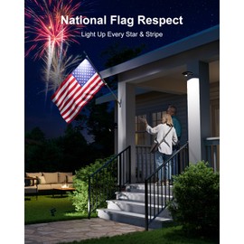 Solar Powered Flag Pole Lights Outdoor Waterproof 12 LED Top Mounted Flagpole Light for Outside House, Garden, Yard, Porch, Driveway, Trailer, Camper, Perfer for Light Up American Flag(Cool White)