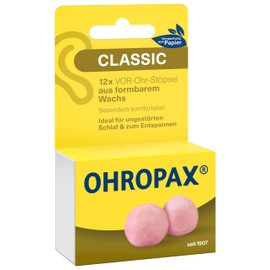 OHROPAX Classic Ear Plugs - Pre Ear Plugs to Protect Against Noise, Moisture and Wind - Made from Malleable, Soft Wax - Comfortable and Suitable for All Ears - Sound Insulation Value SNR 21dB - Pack