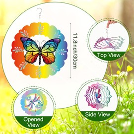 Maitys 4 Pcs Stainless Steel Wind Spinners Butterfly Dragonfly Hummingbird Gifts for Women 12 Inch 3D Iron Wind Spinners Hanging for Yard Indoor Outdoor Art Kinetic Sculptures for Garden Decorations
