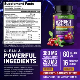 Probiotics for Women - 60 Billion CFUs, 16 Strains, with Cranberry, D-Mannose & Prebiotics - Supports Digestive, Immune, & Vaginal Health - Non-GMO, Dairy & Gluten-Free - 60 Veggie Capsules