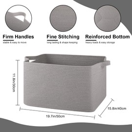 OIASKET Large Blanket Basket, Blanket Storage Living Room, Woven Baskets for Storage, Diry Clothes Basket, Rectangle Storage Basket for Toys, Towels, Blanket Organizer Bins (Light Grey)