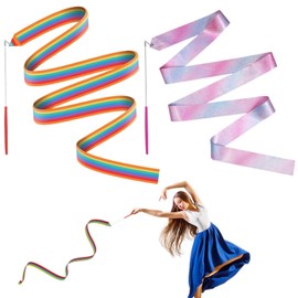 Pack of 2 Dance Bands, 4 m Gymnastics Band with Rod Dance Ribbons Streamers Rhythmic Sports Gymnastics Band Streamers for Artistic Dancing Adults Children Talent Shows Circus