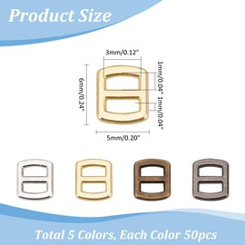 PH PandaHall 200 pcs 4 Colors Mini Alloy Rectangle Adjuster 6x5mm Tri-Glide Slides Buckle Webbing Slider for Fasteners Clothing DIY Accessories, 4 Color, 6x5MM
