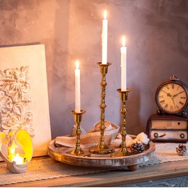 Inweder Taper Candle Holders for Candlesticks - Set of 3 Gold Candle Sticks Long Holder, Tall Brass Candlestick Holders Candle Holder for Table Centerpiece, Wedding, Home, Fits 3/4 inch Thick Candles