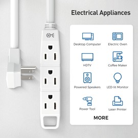Cable Matters [ETL Listed] 2-Pack 3 Outlet 3 Prong Extension Cord 8 ft with SJT Jacket and Space-Saving Outlet Plug, White (Extension Cord with 3 Prong, Grounded 3 Outlet Cord, 3 Prong Cord) - 8 Feet