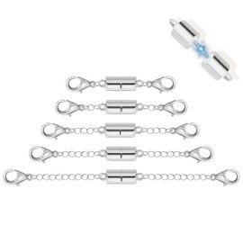 5Pcs Silver Magnetic Necklace Extender, Magnetic Necklace Clasps and Closures with Extender Chains, Adjustable Necklace Extenders, Bracelet Extender, Chain Extension for Necklaces, Multiple Sizes