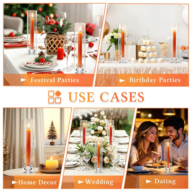 24 Set Hurricane Glass Candle Holders Bulk, Windproof Glass Covers
