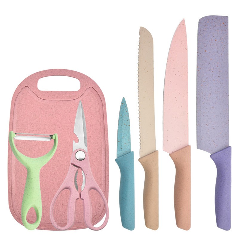 7 PCS Wheat Straw Knife Set Chef Knife Bread Knife