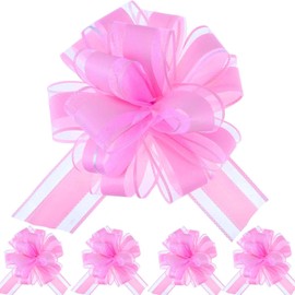 We Moment 5 PCS 7 inches Large Pull Bows Wrapping Pull Bow Ribbon，Pink Gift Wrap Bows for Gift Wrapping Baskets Wedding or Flower Decorations, Valentine's Day Christmas Birthday Gift Decorations