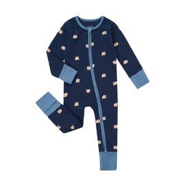 Teach Leanbh Unisex Baby Footless Pajamas with Mittens and Feet Cuffs Cotton 2 Way Zipper Long Sleeve Romper Sleep and Play (Navy/Elephant, 18-24 Months)