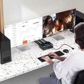 USB 3.0 Dual Monitor KVM Switch HDMI+Displayport 4K@60Hz,2K@120Hz,Camgeet 2 Monitors 2 Computers KVM Switch for 2 Computer Share 2 Display and 4 USB3.0 Devices.Wired Remote and 4 Cables Included