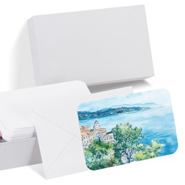 PATIKIL 30 Sets Pure Cotton Watercolor Cards 140lb/300 GSM Postcards Rounded Corners with Envelopes for Art Painting Creative Thank Notes, 4x6 Inch(White Box)