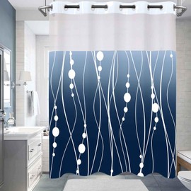 TERSUM No Hook Shower Curtain with Snap in Liner Sets, Blue Ombre Striped Shower Curtains for Bathroom Hotel 71 x 74in