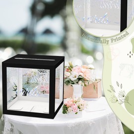 WNINK Clear Gift Cards Box, Cards Receiving Box For Birthday, Wedding, Engagement, Bridal or Baby Shower, Graduation, Gender Reveal, Anniversaries Party Decorations Supplies (Black and Silver)