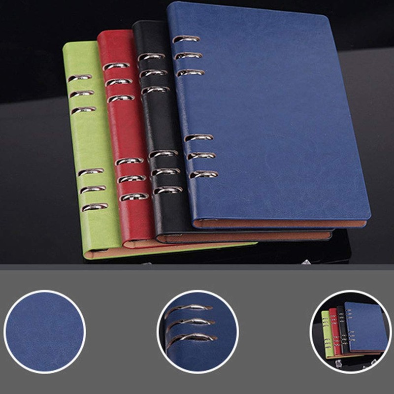 Dark Blue Vintage Leather Ring Binder Notebook, A5(17 * 23cm/6.6