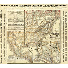 Historic Map : Timetable Map - 1885 Map Atlantic Coast Line. - Vintage Wall Art - 24in x 22in