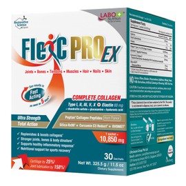 LABO Nutrition FlexC PRO EX, Full Spectrum Collagen, Type I, II, III, V & X, Peptan Collagen, Eggshell Membrane, Water Soluble Silica & Curcumin C3 Reduct, For Hair, Skin, Nails, Joint, Bones, Muscles
