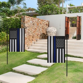 MCFULL 12x18 Inch Thin Blue Line Garden Flag,American Police Garden Flag for Outside,Embroidered American Flags for Outside,Back The Blue Garden Flags for Yard Decorations